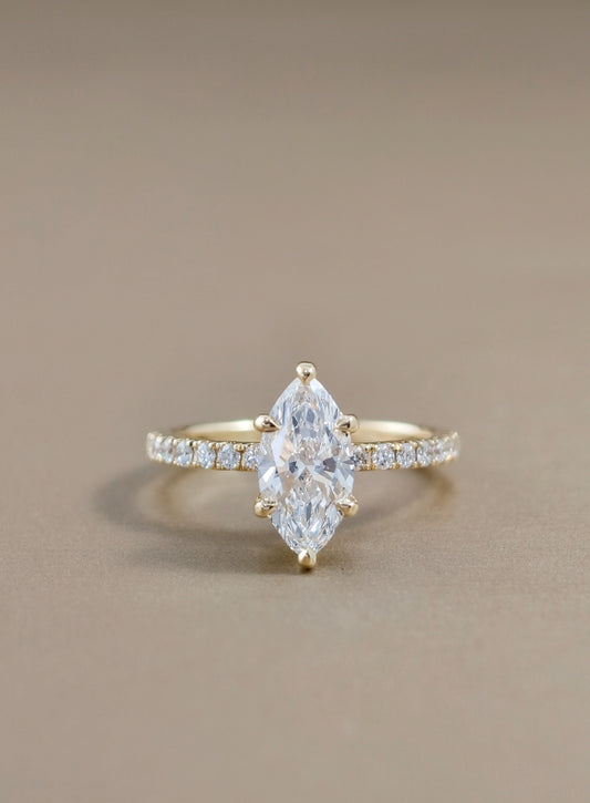 Signature Eiffel Love marquise lab grown diamond ring with IGI certified center diamond by Sphere Diamond Bangkok