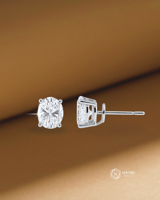 Oval lab grown diamond stud earrings in Bangkok | Sphere Diamond