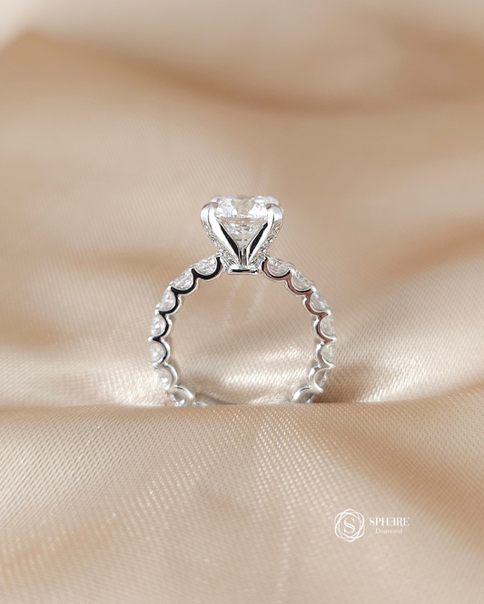 Side profile of Aurora Round Lab Grown Diamond Engagement Ring featuring U Pavé band and IGI Certified center diamond