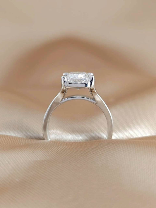 Side profile of Valentina Elongated Cushion IGI Certified Lab Grown Diamond Cathedral Solitaire Ring in 18K White Gold | Sphere Diamond Bangkok Thailand