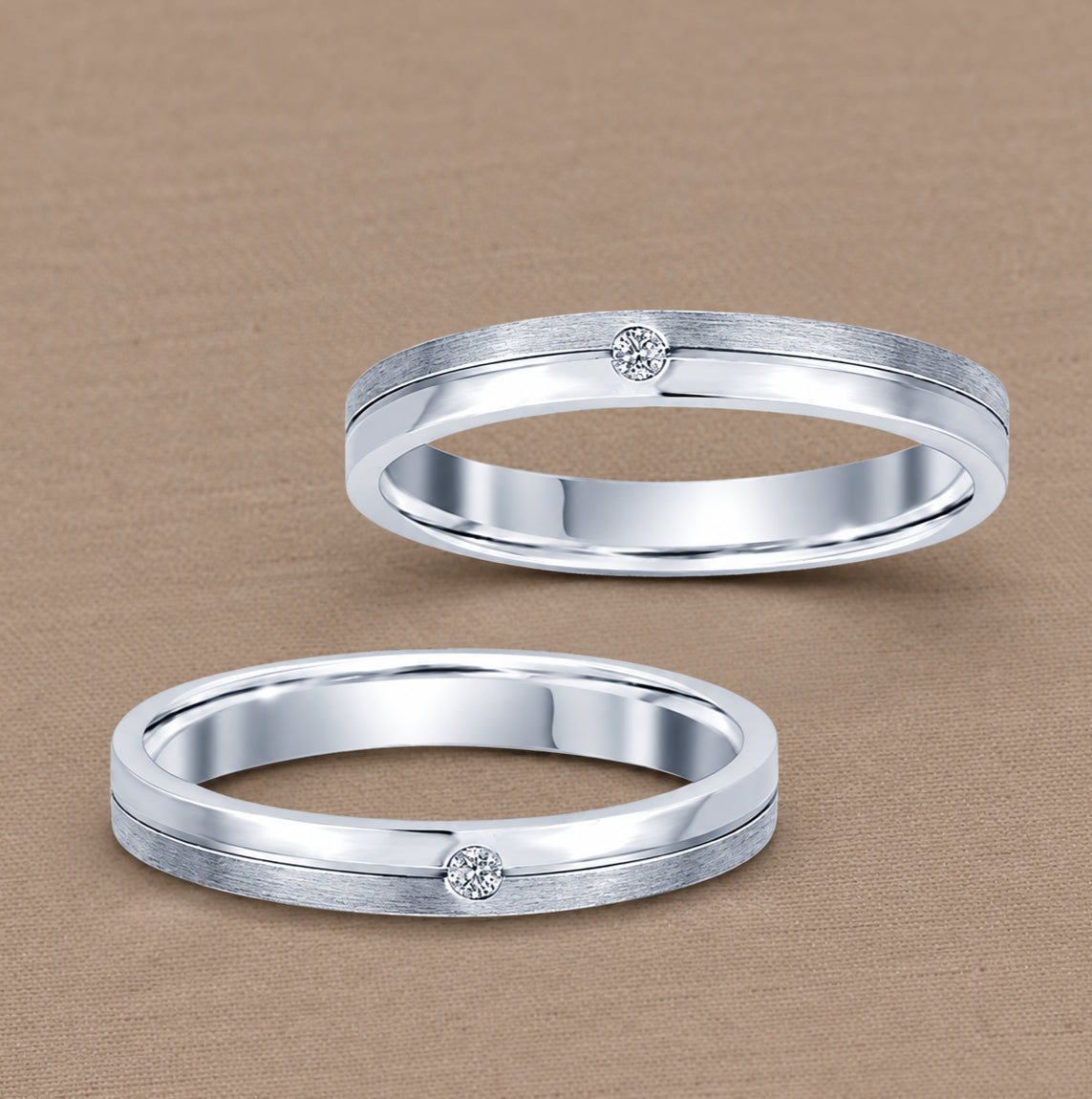Flat Duo 1 Diamond women's Lab Grown Diamond wedding ring with polished and matte finish by Sphere Diamond Bangkok