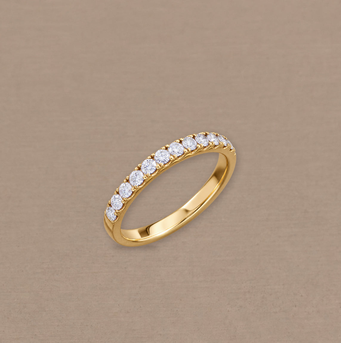 Round Gloss Half Diamond women's Lab Grown Diamond half eternity wedding ring in yellow gold by Sphere Diamond Bangkok
