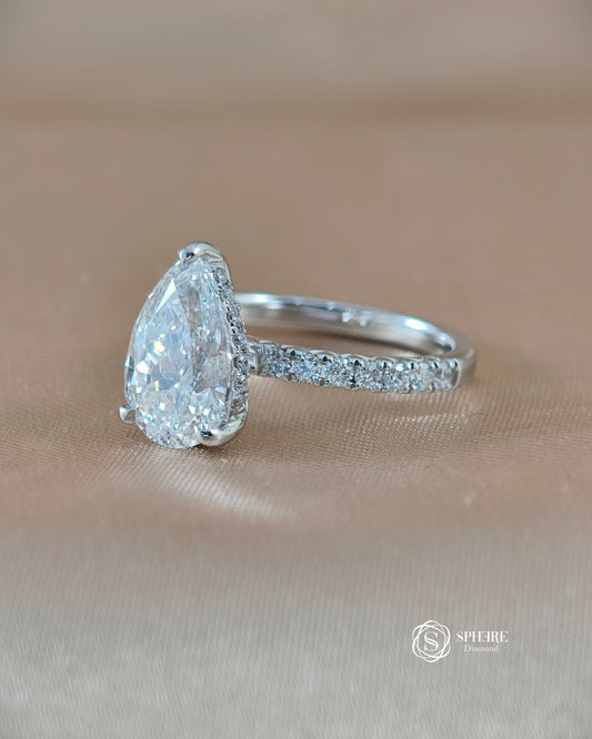 Pear Shape Diamond Ring with 5 Prong Pave Setting