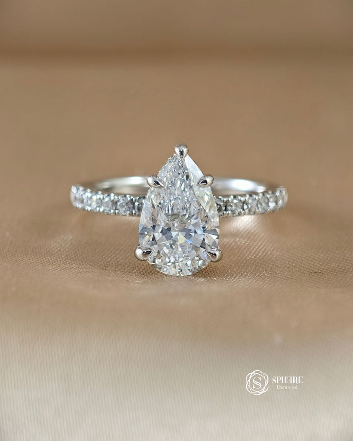 Pear Shape Diamond Ring with 5 Prong Pave Setting