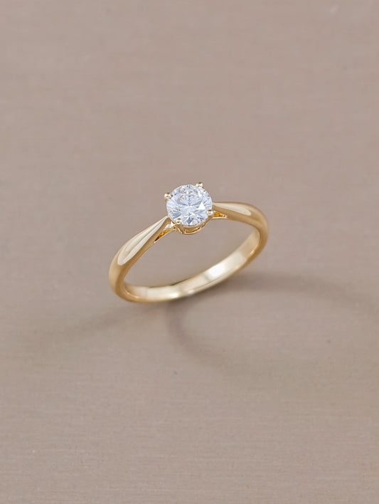 0.50 Carat Round Cut Lab Grown Diamond Solitaire Engagement Ring Yellow Gold Sphere Diamond Bangkok