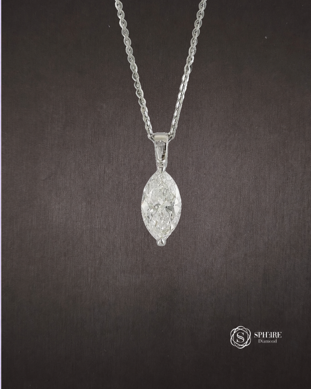 Marquise Cut Lab Grown Diamond Solitaire Pendant by Sphere Diamond Bangkok Thailand