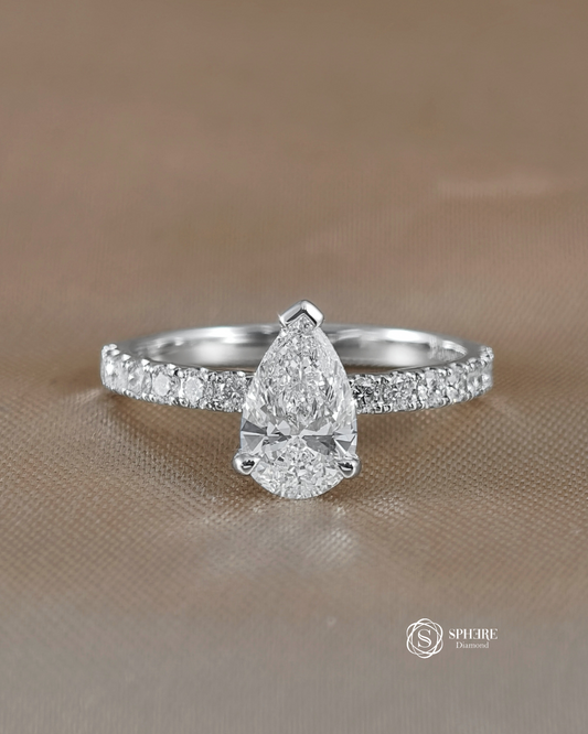 Tear of Light – Pear Diamond Ring with Pave Band