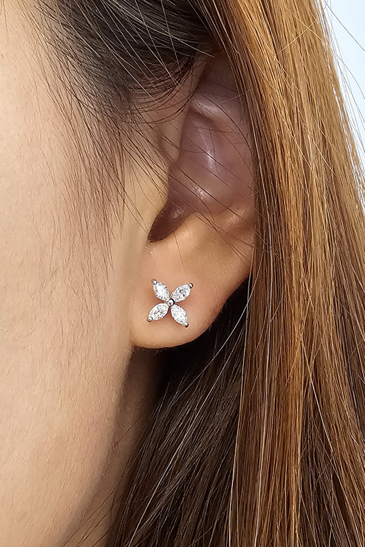 Marquise Cut Lab Grown Diamond Bloom Stud Earrings on ear