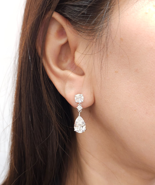 Elysian Drop Lab Grown Diamond Earrings on ear