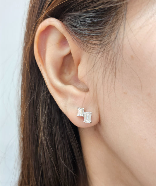 Toi et Moi Emerald Lab Grown Diamond Stud Earrings 