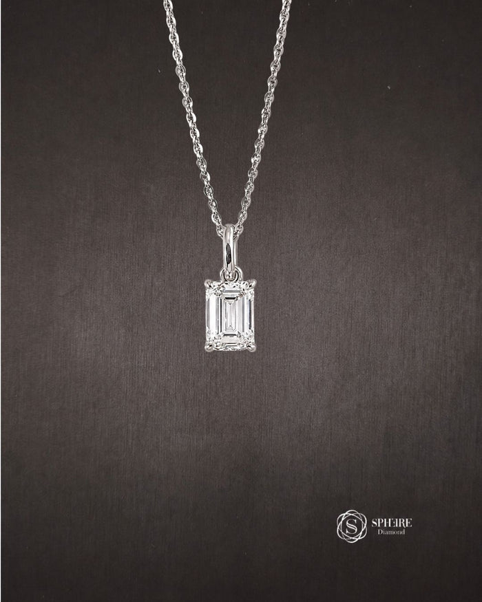 Emerald cut Diamond Pendant Necklace