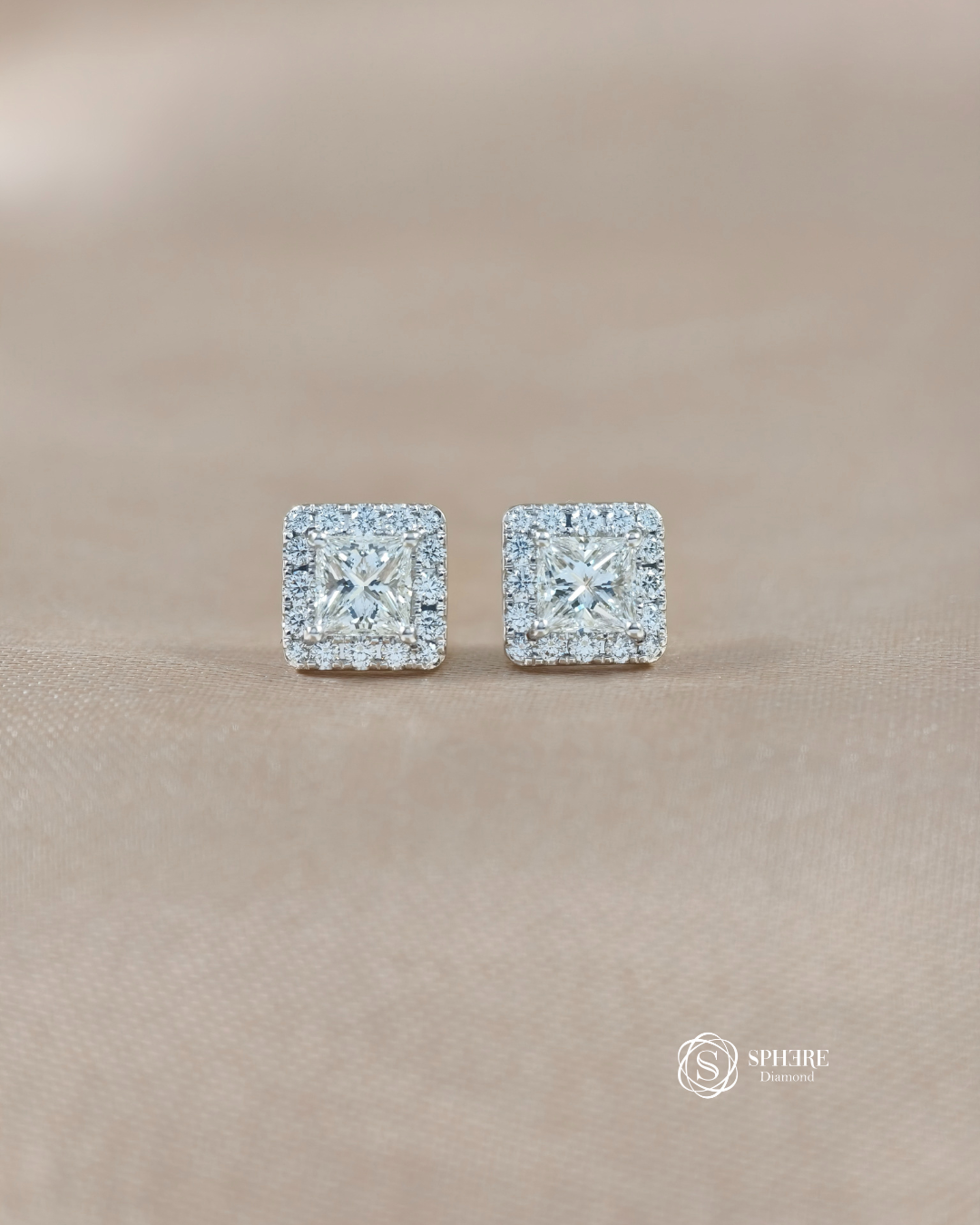 Round Diamond Square Earrings