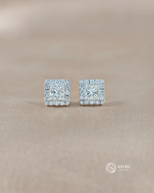 Round Diamond Square Earrings