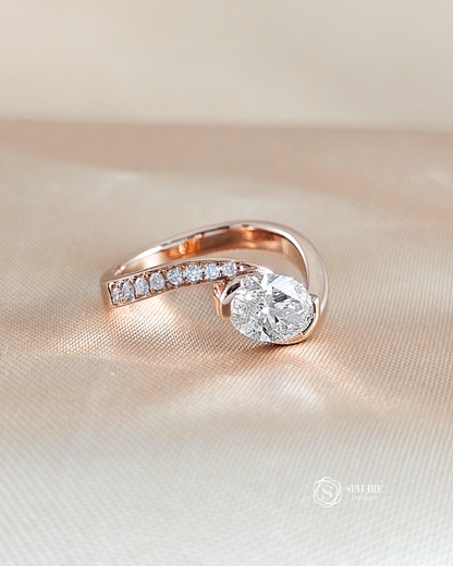 Oval Cut Diamond Curve Half Pave  Ring