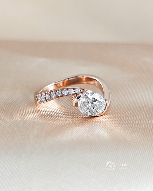 Oval Cut Diamond Curve Half Pave  Ring