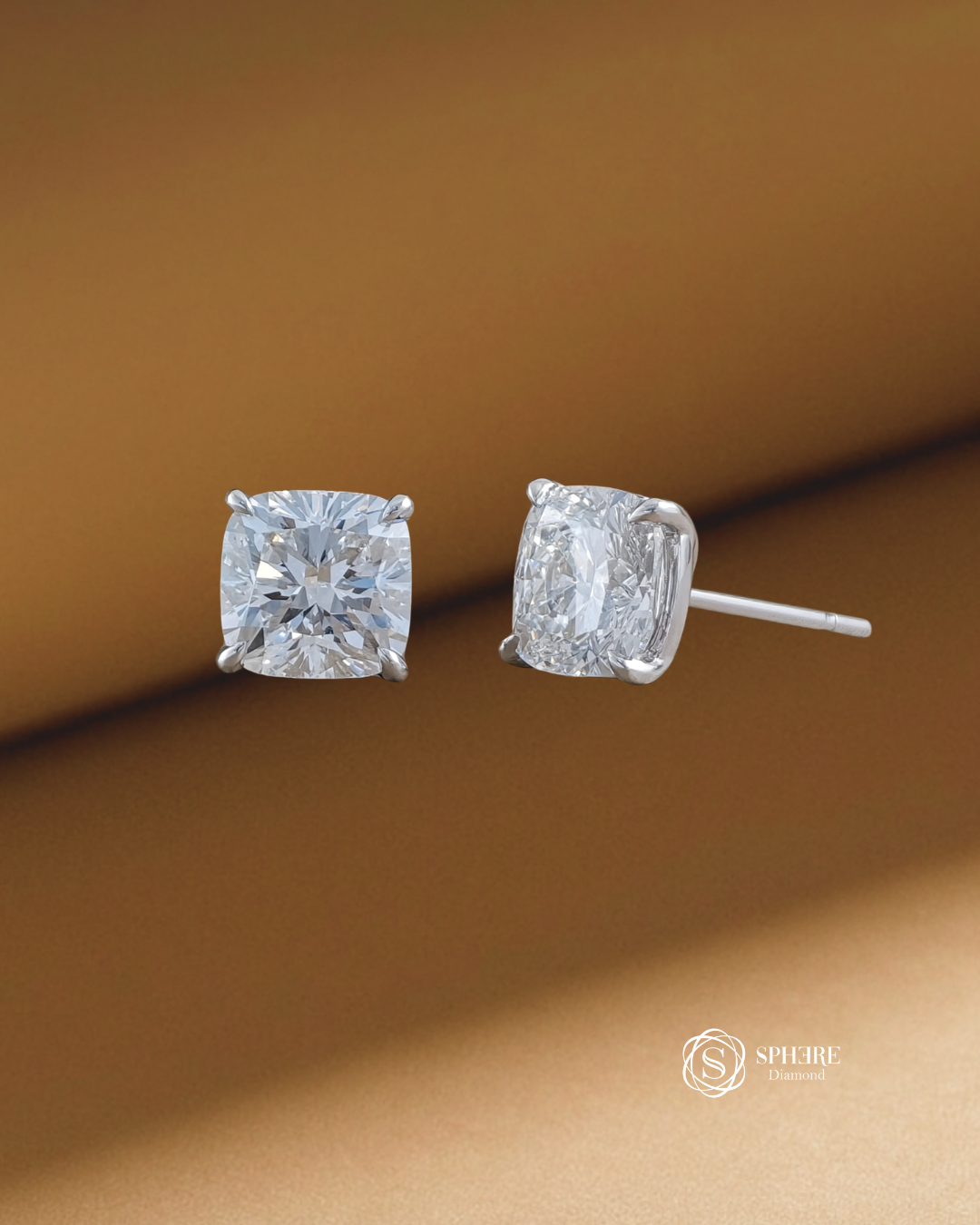 Cushion Cut Lab Grown Diamond Stud Earrings in white gold