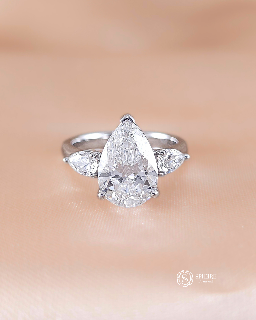 3 Stones Pear Cut Diamond Ring