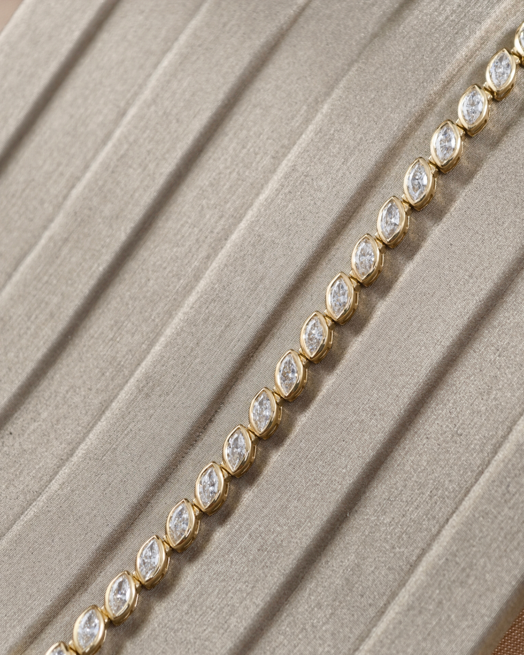 Marquise Cut Lab Grown Diamond Tennis Bracelet in Yellow Gold by Sphere Diamond Bangkok Thailand