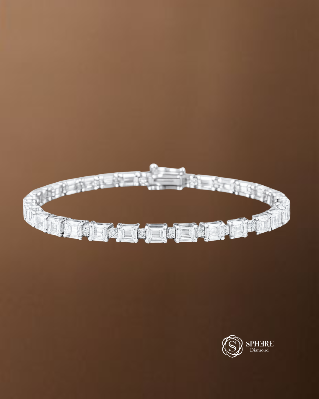 Emerald Cut Lab Grown Diamond Tennis Bracelet by Sphere Diamond Bangkok Thailand