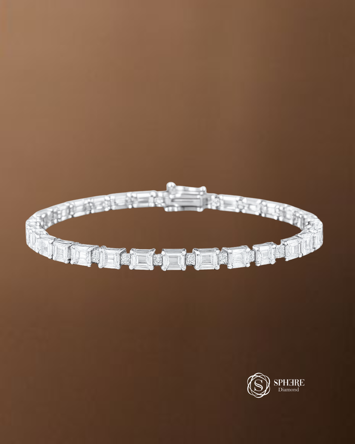 Emerald Cut Lab Grown Diamond Tennis Bracelet by Sphere Diamond Bangkok Thailand