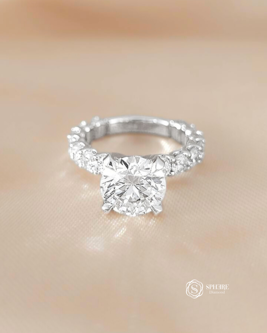 4 Prong Round Cut Diamond With Side U Prong Setting