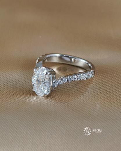 Oval Diamond Ring with Curved Pave Band in White Gold