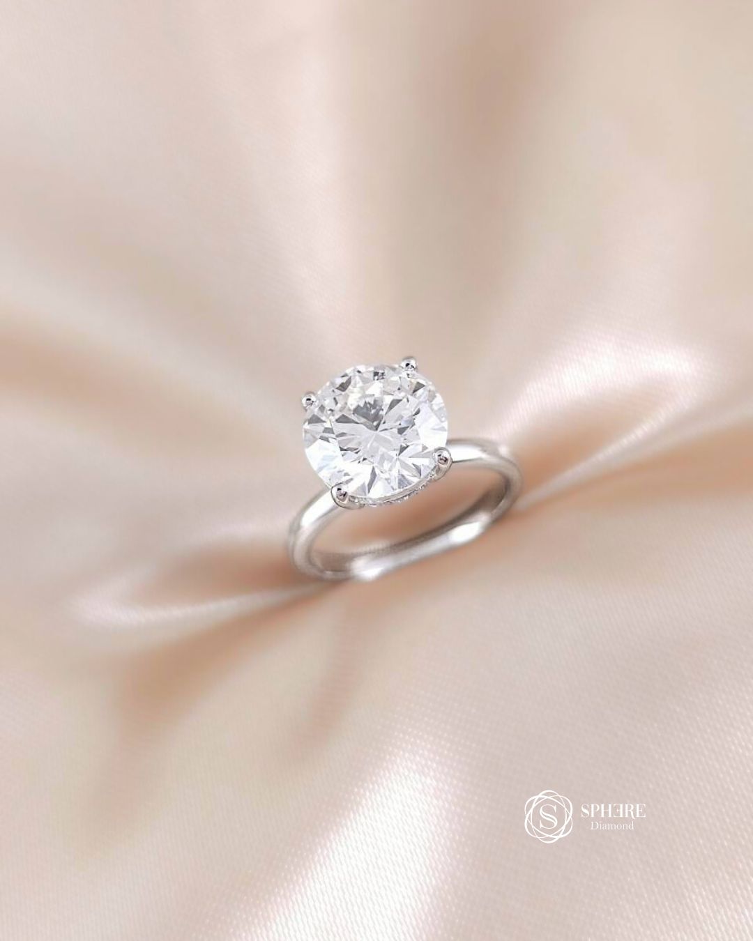 4 Prong Solitaire Round Cut Diamond With Hidden Halo Setting