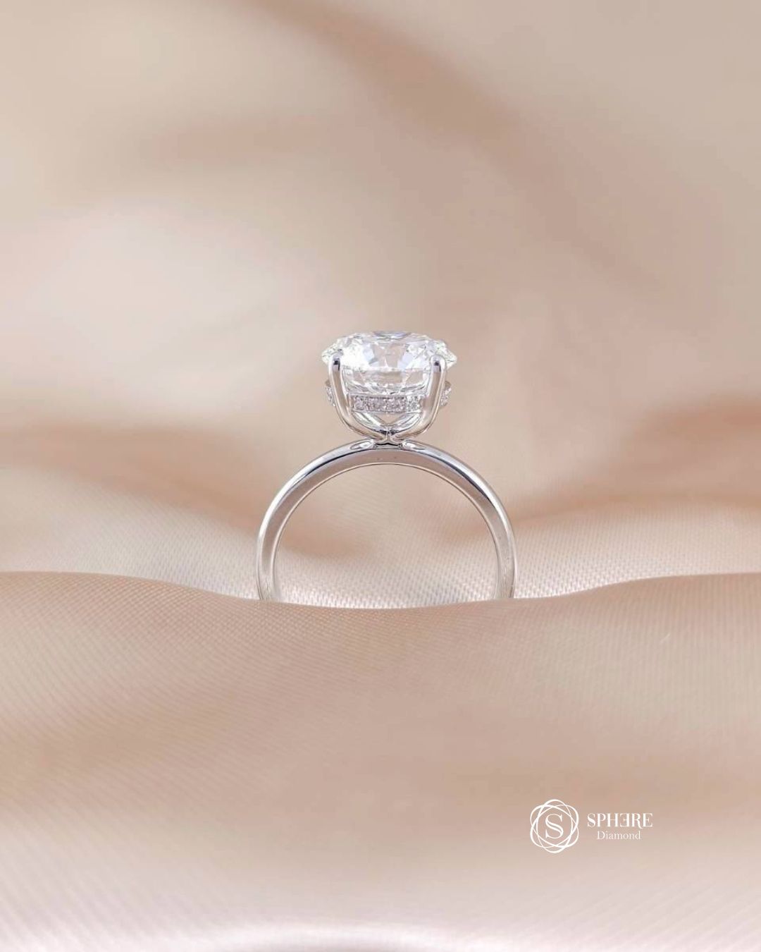 4 Prong Solitaire Round Cut Diamond With Hidden Halo Setting