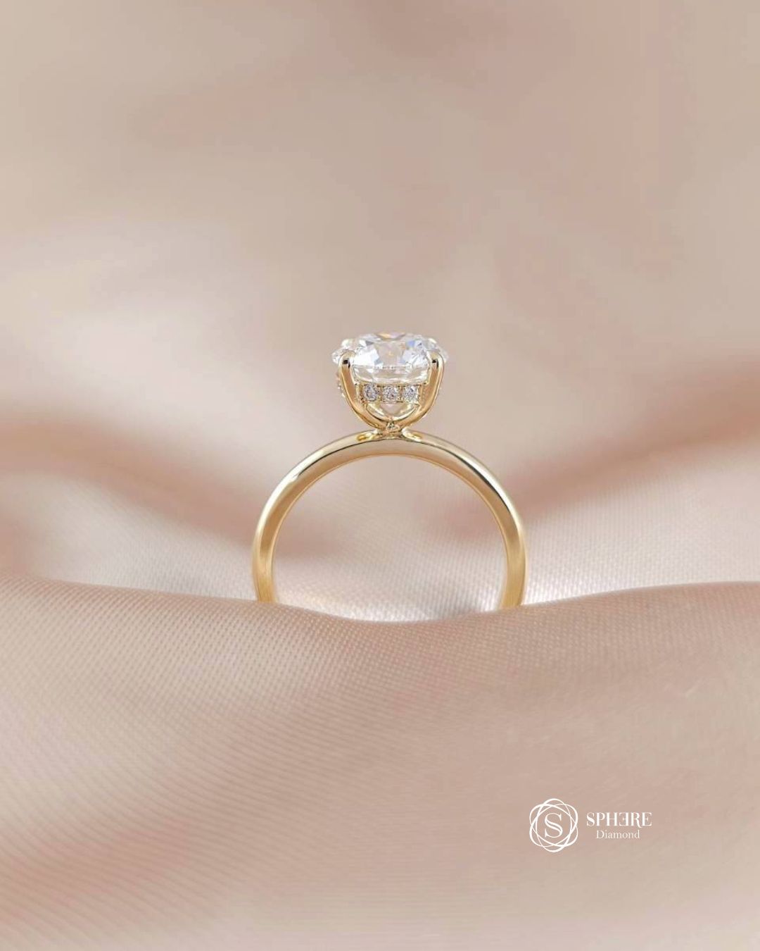 4 Prong Solitaire Round Cut Diamond With Hidden Halo in 18k Yellow Gold Setting