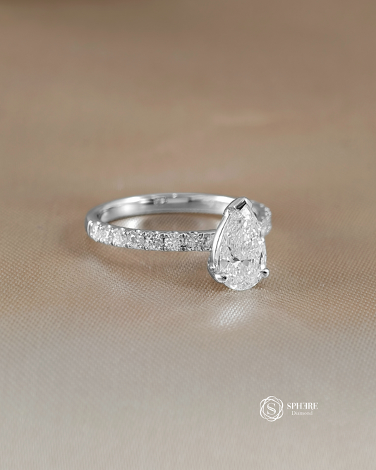 Tear of Light – Pear Diamond Ring with Pave Band