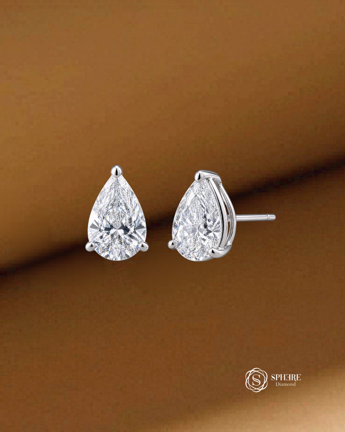 Pear lab grown diamond stud earrings in Bangkok | Sphere Diamond