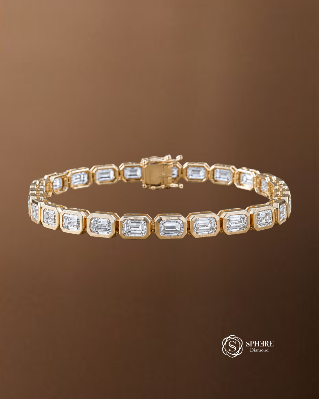 Élan Bezel Emerald Cut Lab Grown Diamond Tennis Bracelet Sphere Diamond Bangkok
