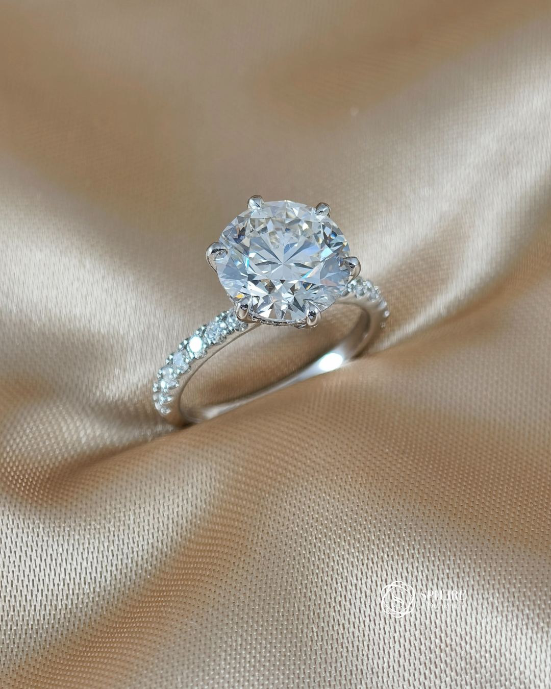 Classic Solitaire Diamond Ring with Pavé Band