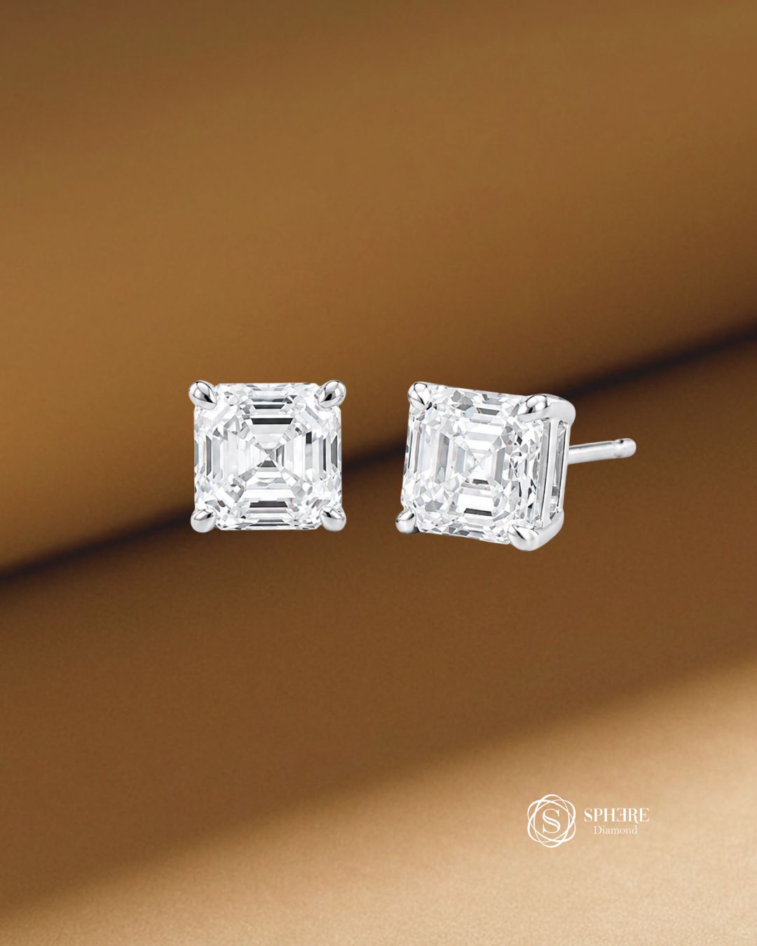 Asscher cut Lab Grown Diamond Stud Earrings | IGI Certified by Sphere Diamond Bangkok Thailand
