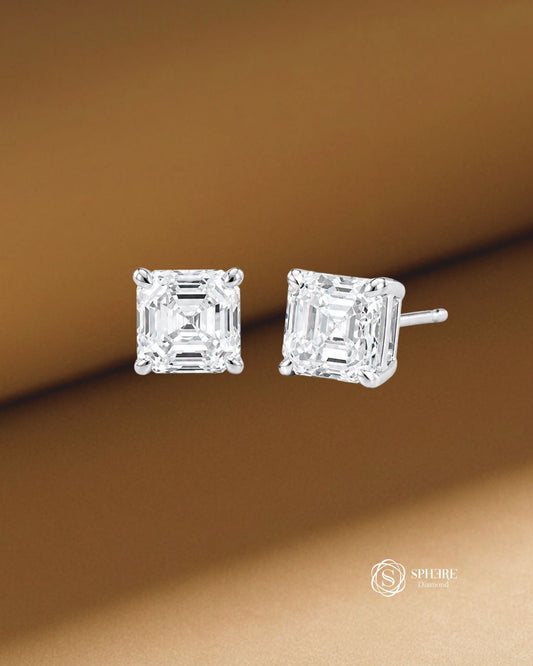 Asscher cut Lab Grown Diamond Stud Earrings | IGI Certified by Sphere Diamond Bangkok Thailand
