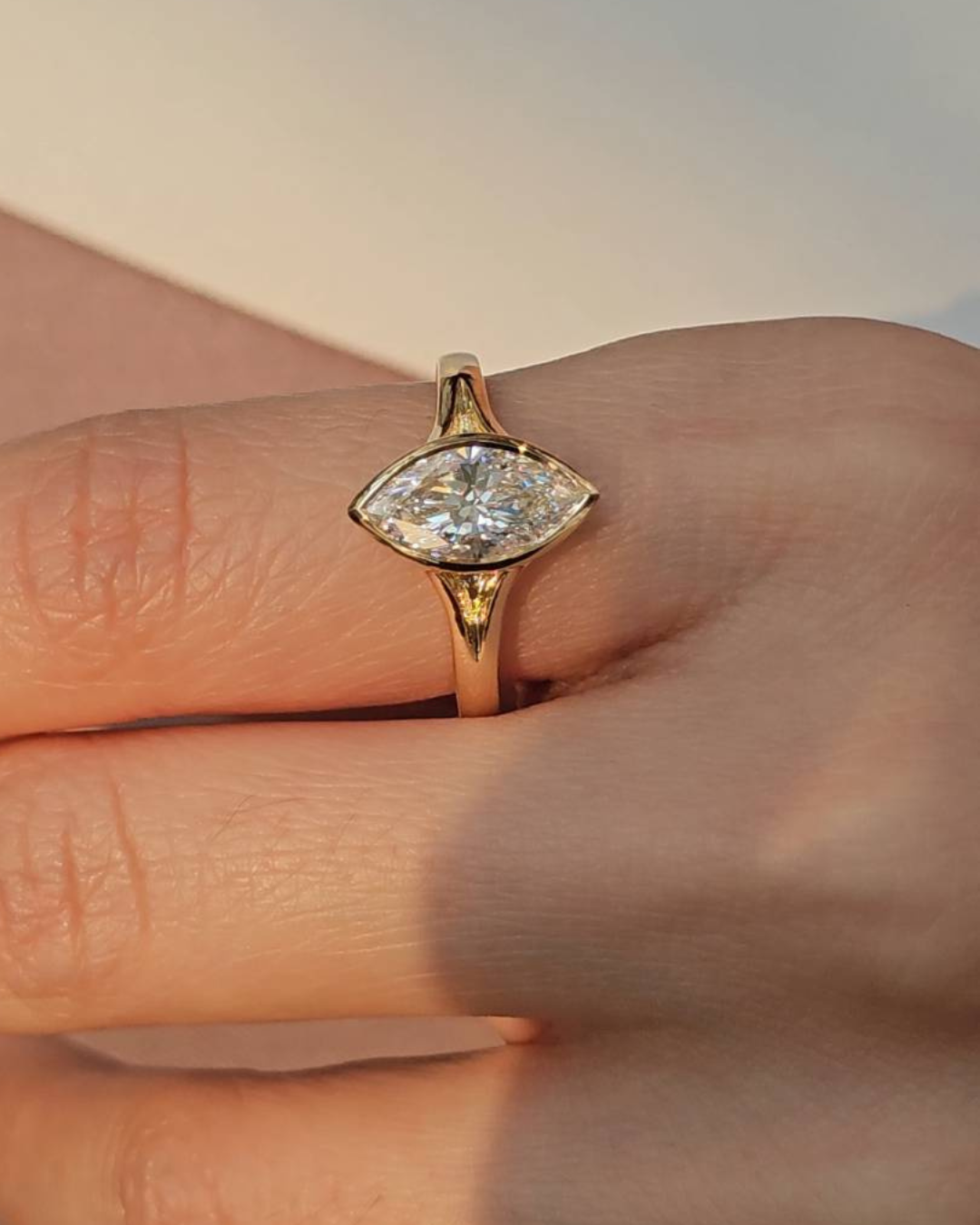 Marquise Cut Bezel Love Ring