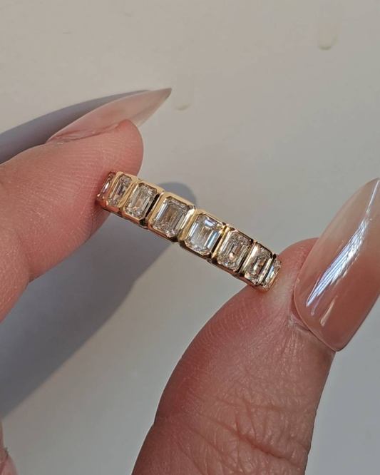 Emerald Cut Half Eternity Bezel Love Ring