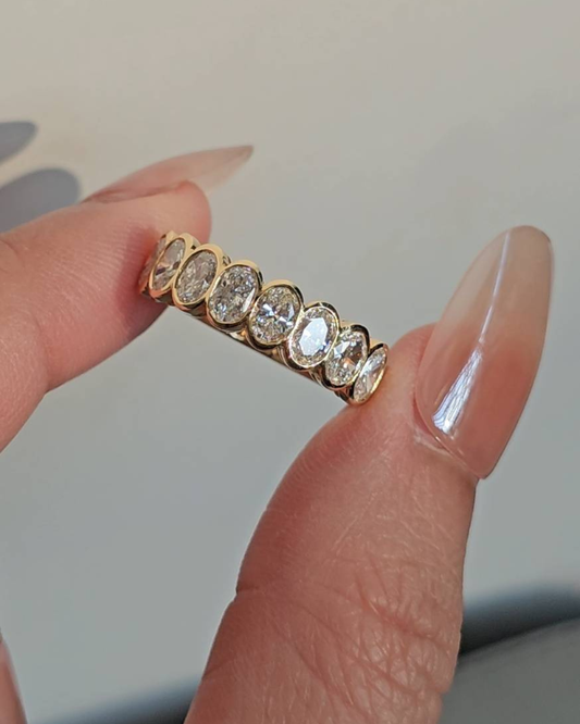 Oval Cut Half Eternity Bezel Love Ring