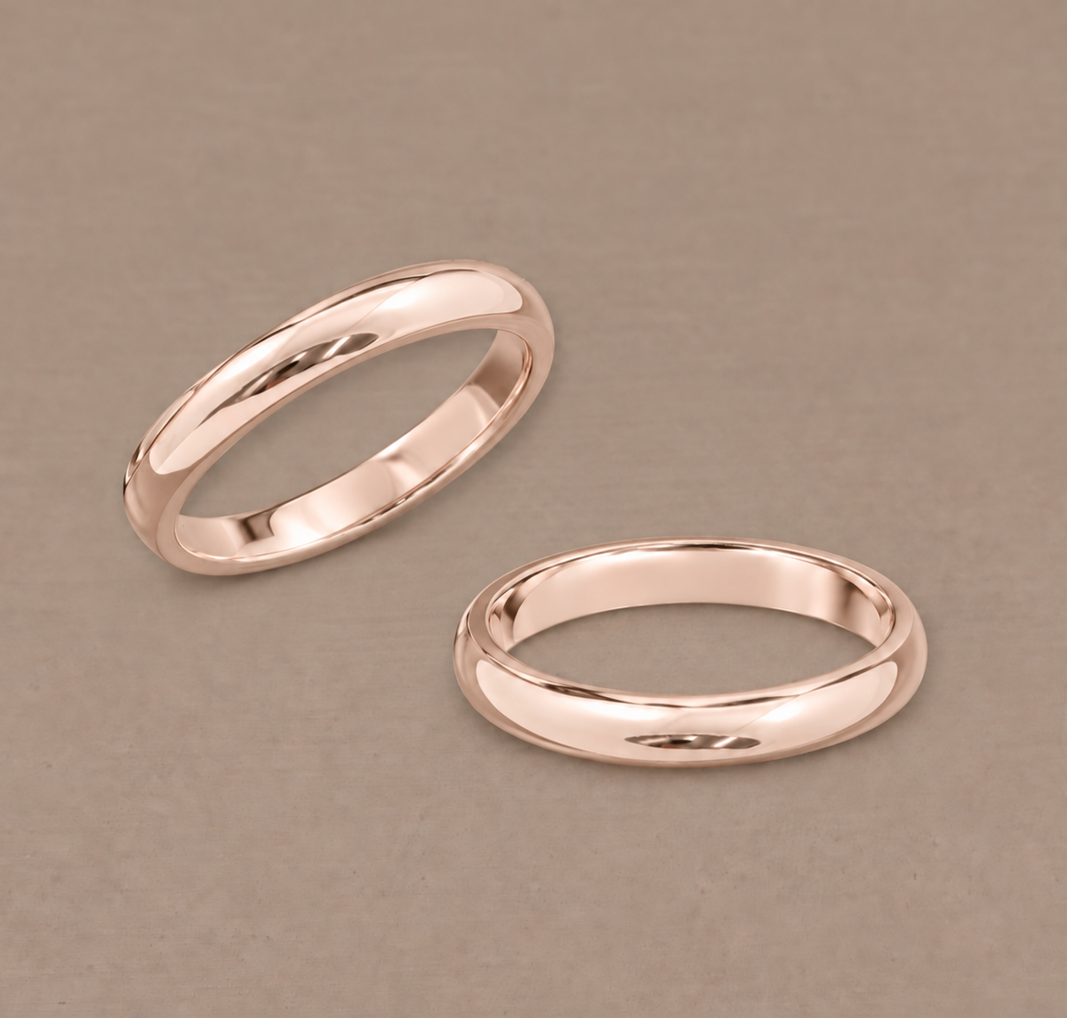 Pair of Round Gloss Pink Gold women's wedding bands custom made by Sphere Diamond Bangkok Thailand