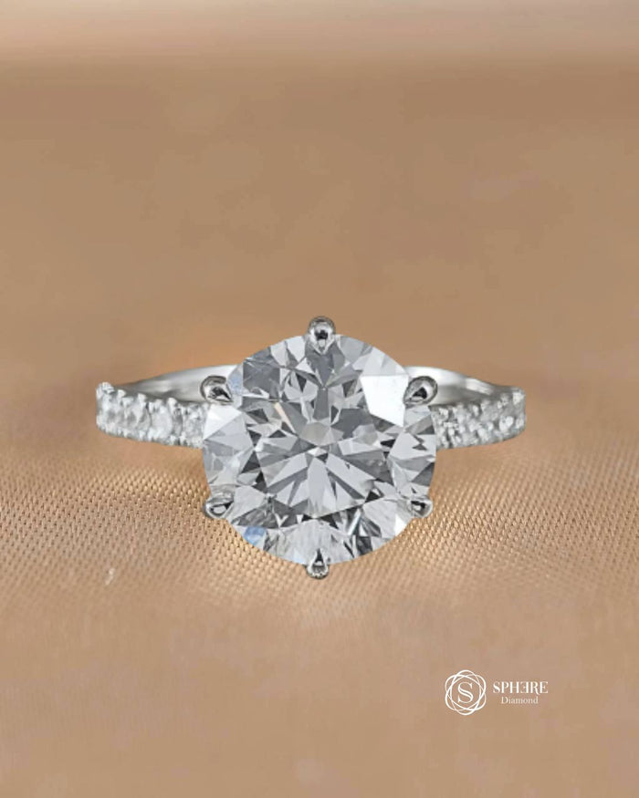 Classic Solitaire Diamond Ring with Pavé Band