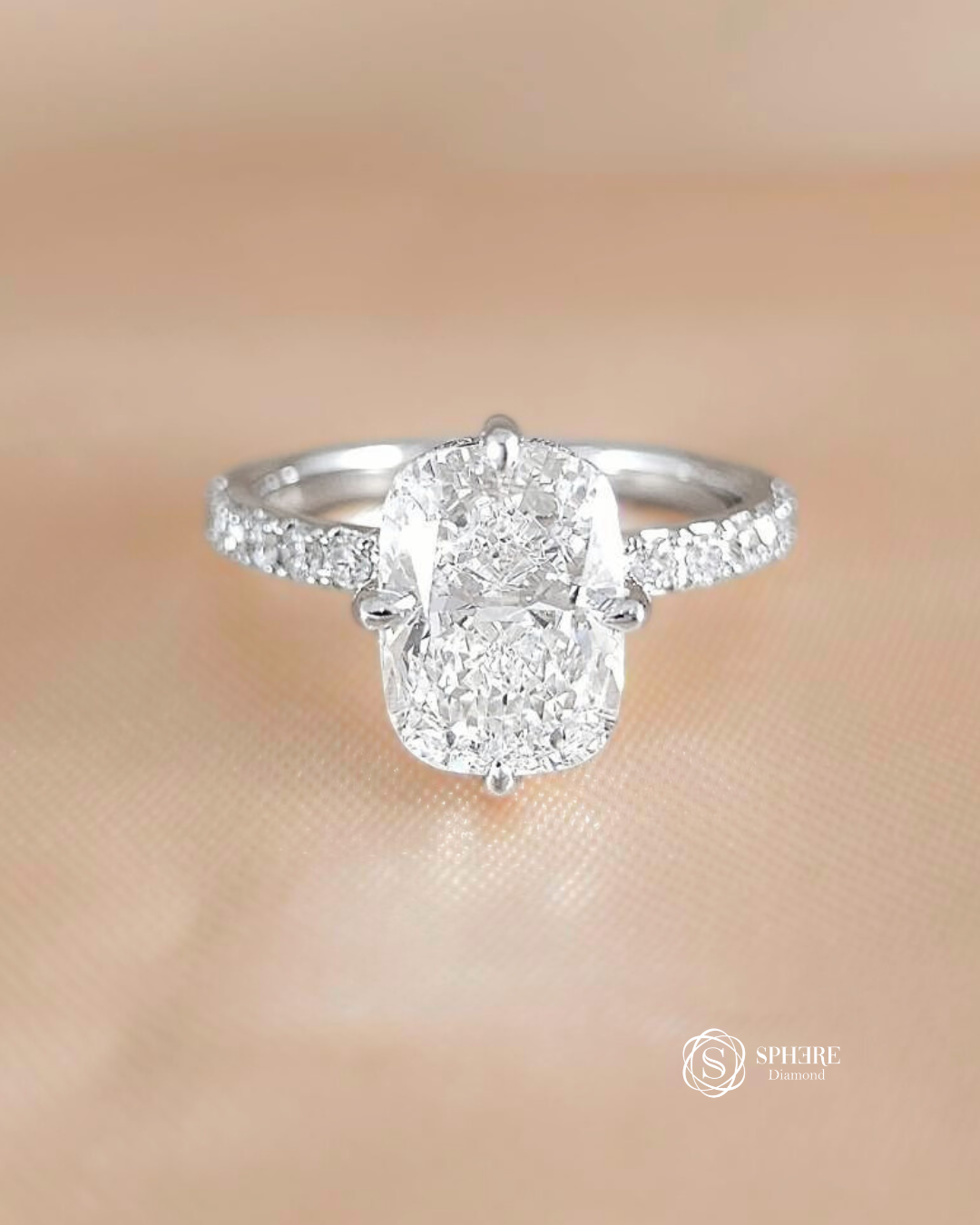 Cushion Cut Diamond With hidden Halo Pave Setting