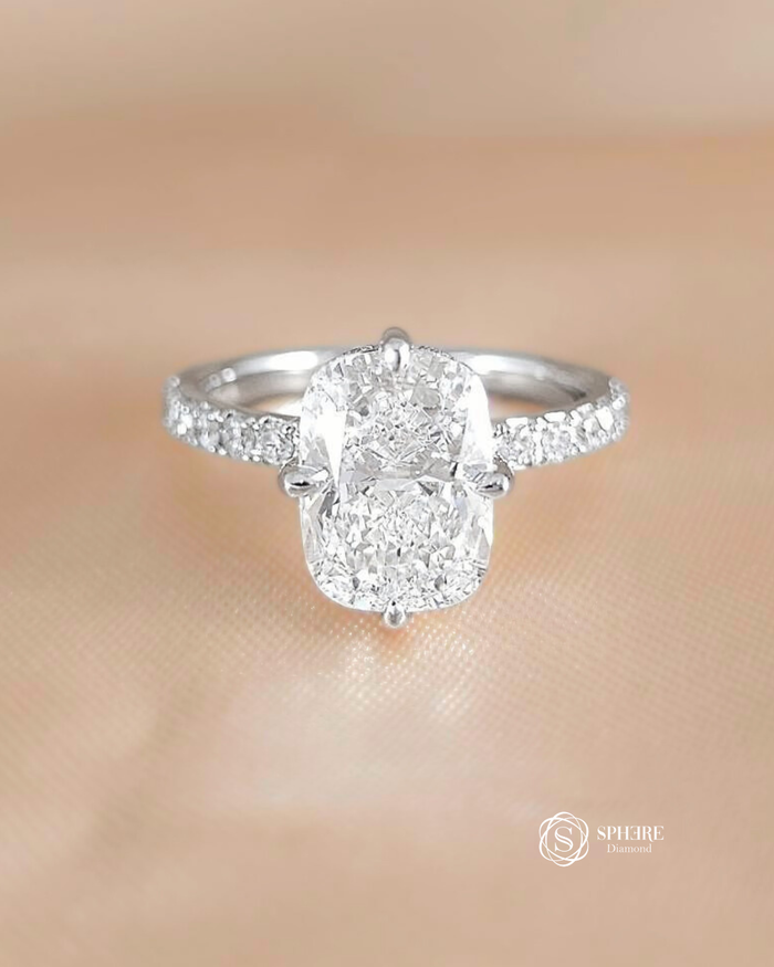 Cushion Cut Diamond With hidden Halo Pave Setting