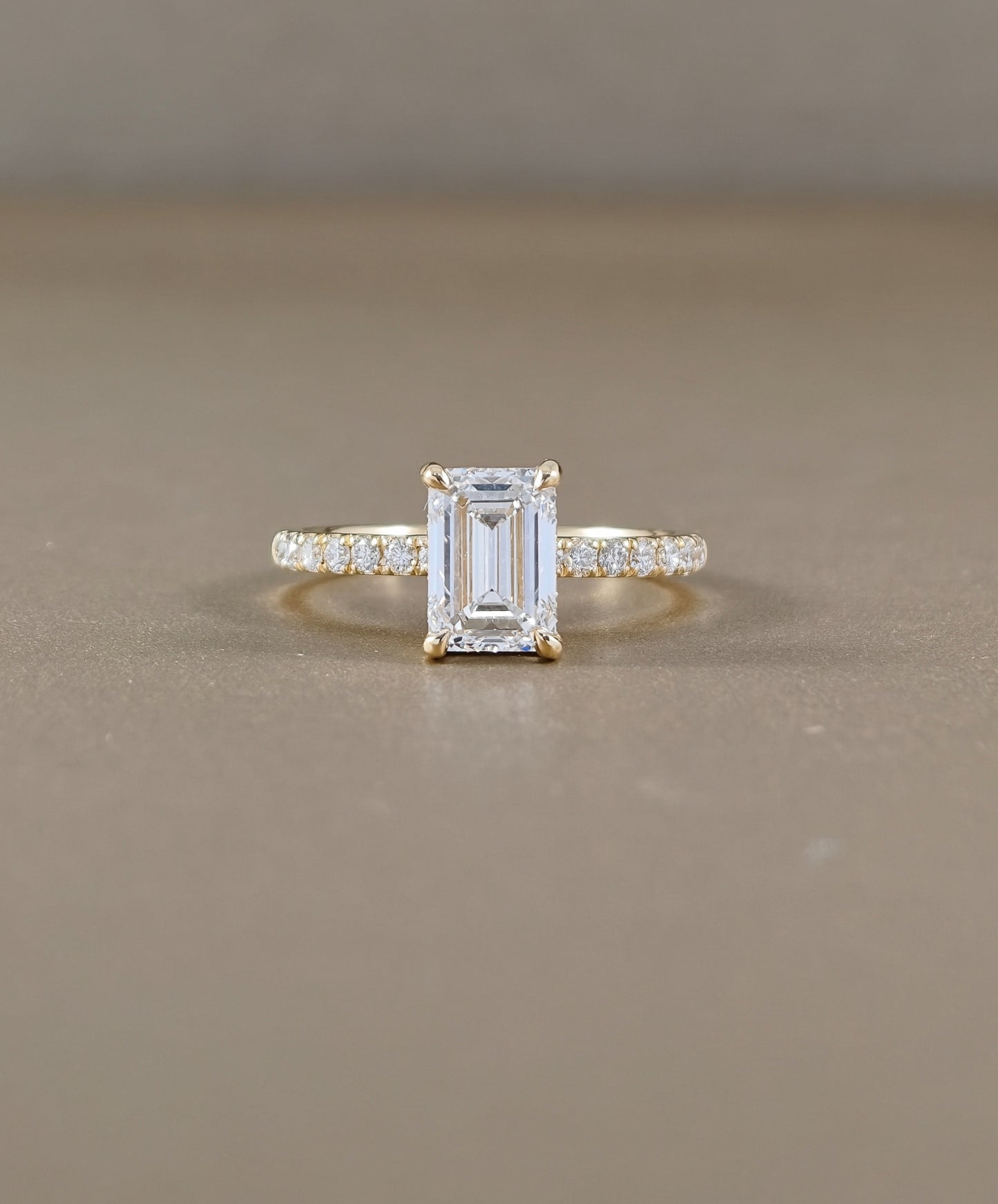Emerald Cut Lab Grown Diamond Engagement Ring with Pavé Band Bangkok