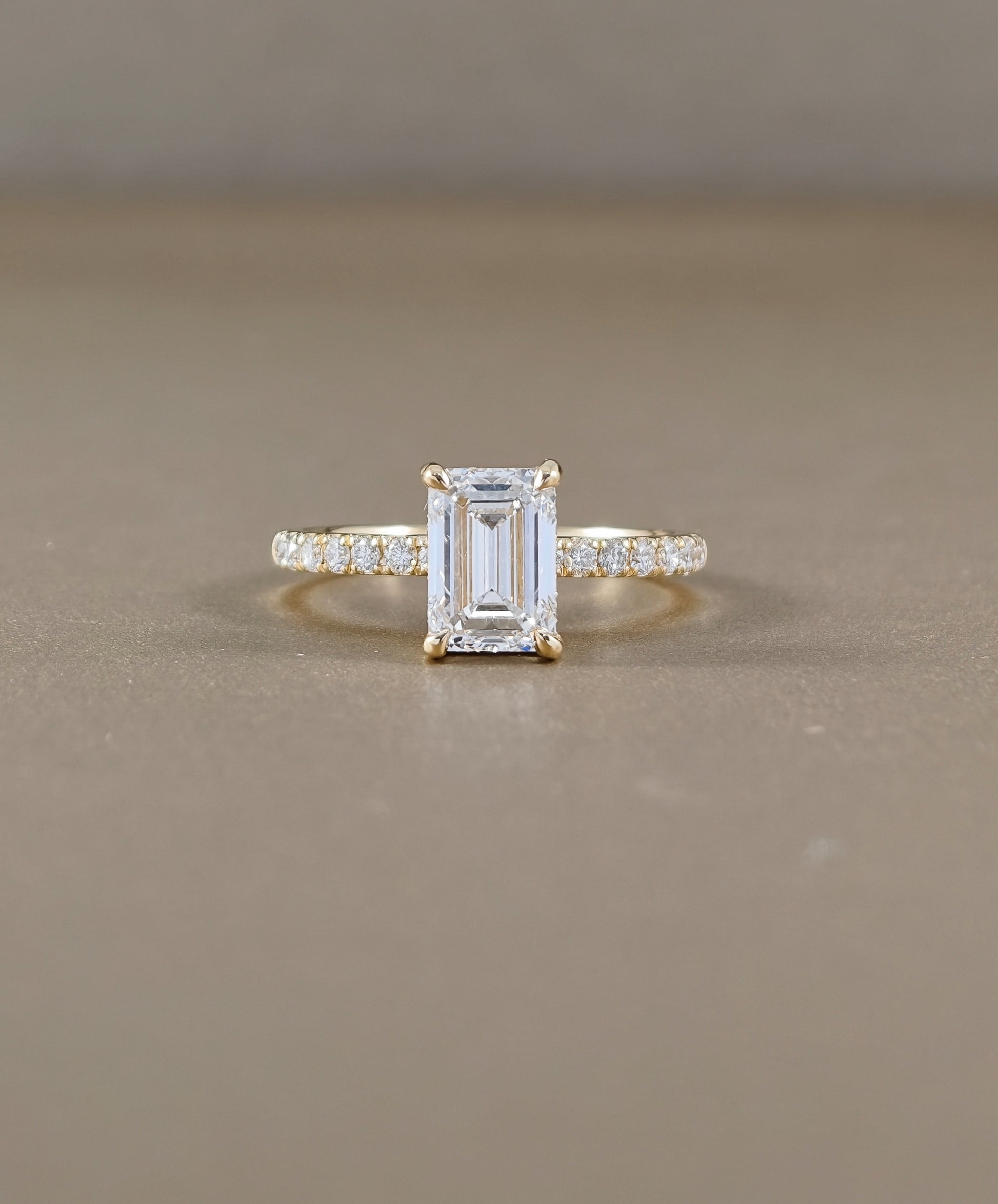 Emerald Cut Lab Grown Diamond Engagement Ring with Pavé Band Bangkok