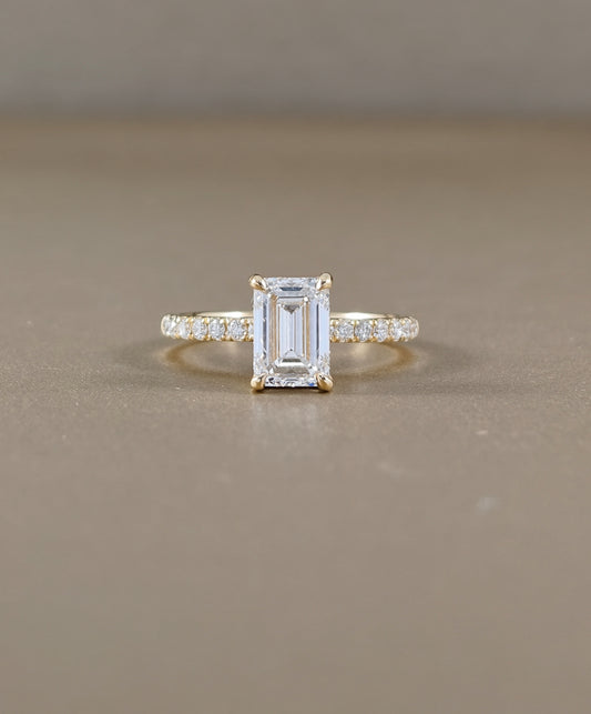 Emerald Cut Lab Grown Diamond Engagement Ring with Pavé Band Bangkok