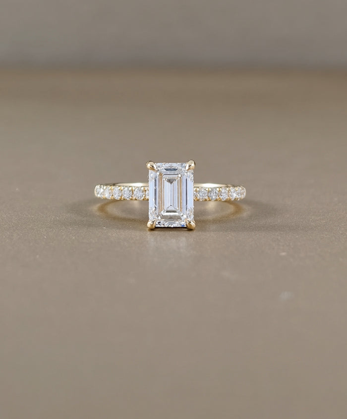 Emerald Cut Lab Grown Diamond Engagement Ring with Pavé Band Bangkok