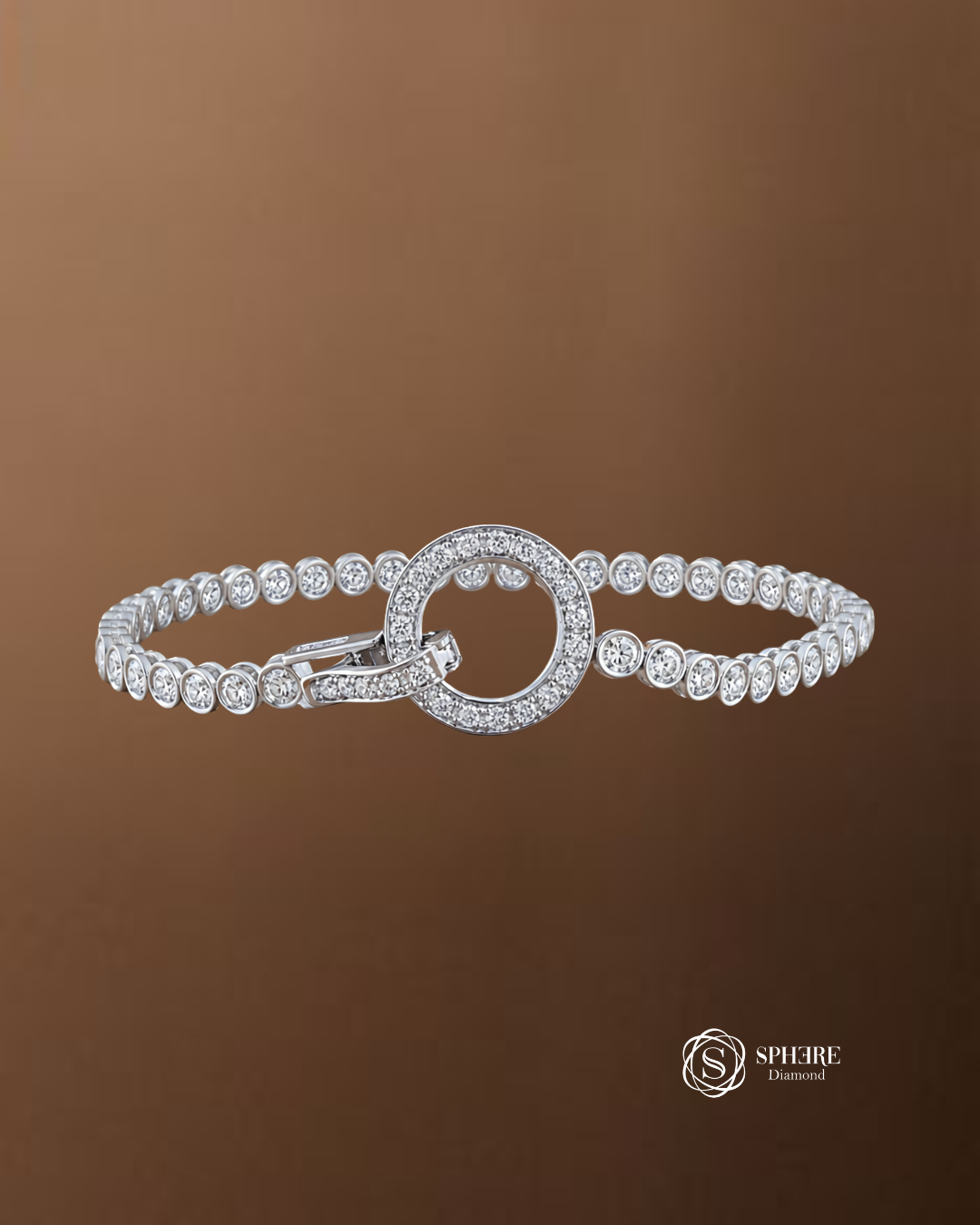 Lumière Double-Row Round Brilliant Lab Grown Diamond Halo Link Bracelet in White Gold Sphere Diamond Bangkok