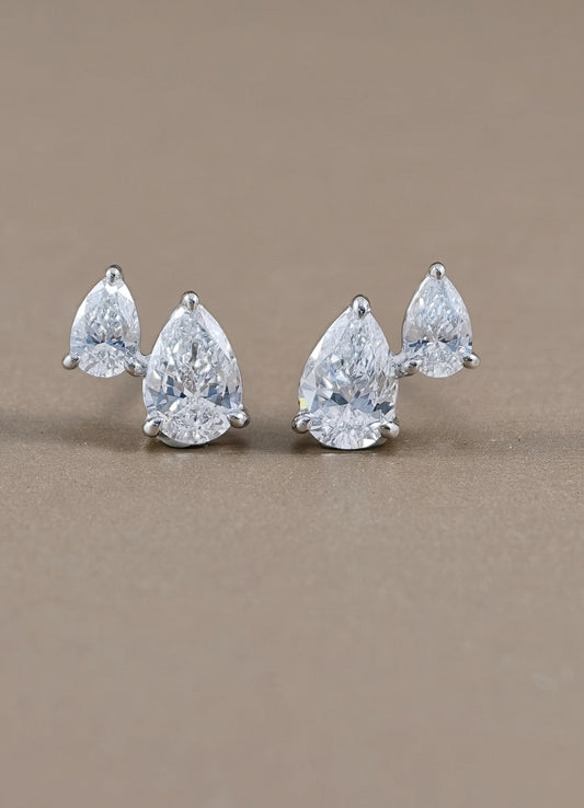 Pear Cut Lab Grown Diamond Stud Earrings in 18K White Gold by Sphere Diamond Bangkok Thailand