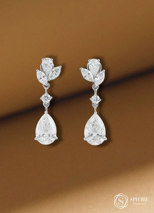 Marquise & Pear Cut Tulip Lab Grown Diamond Drop Earrings by Sphere Diamond Bangkok Thailand