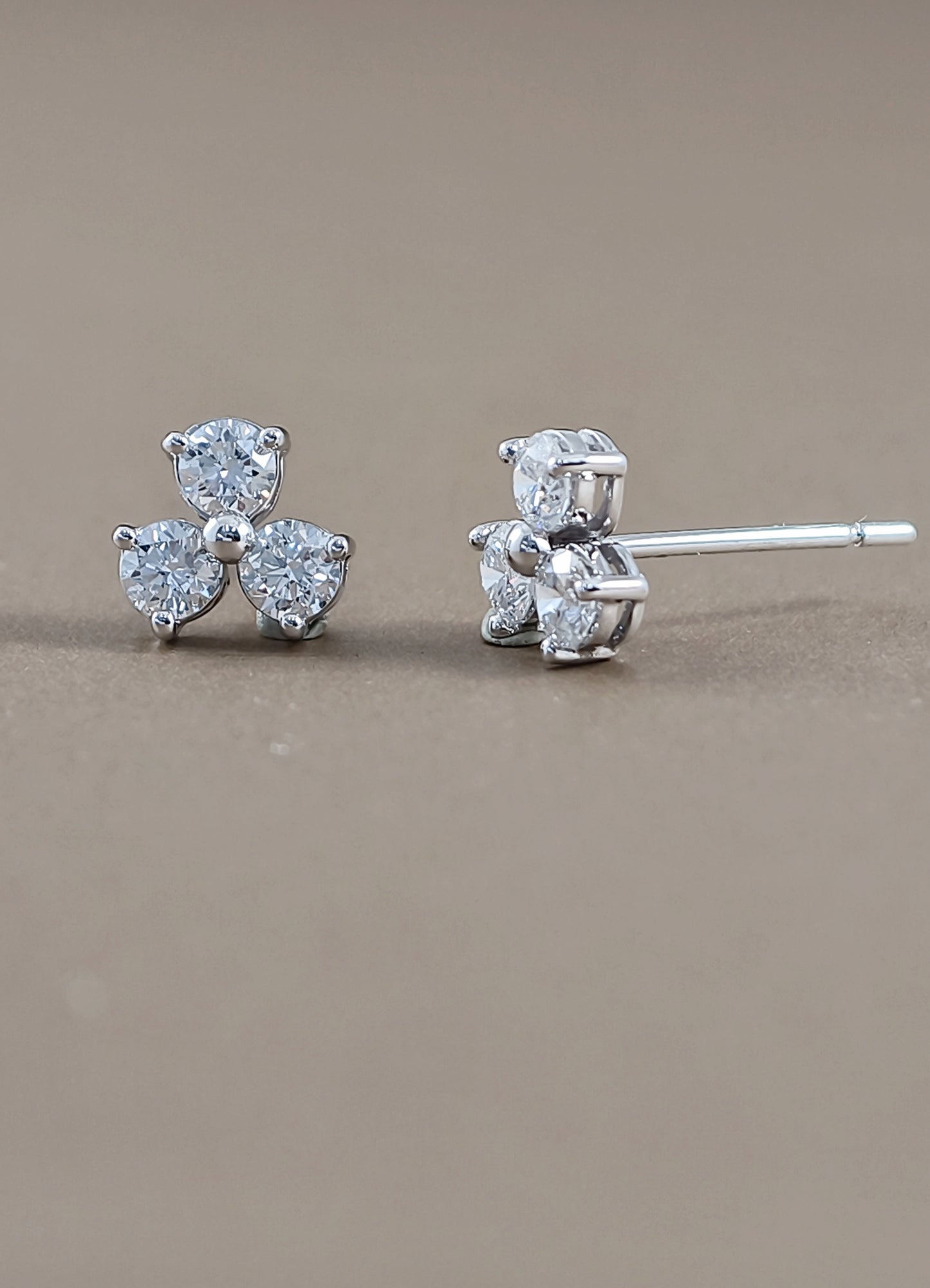 Round Cut Lab Grown Diamond Trinity Stud Earrings | IGI Certified